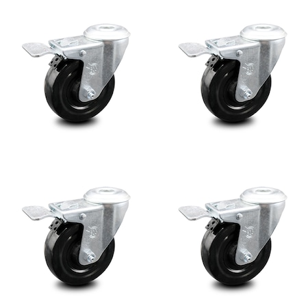 Service Caster 4 Inch Hard Rubber Wheel Swivel Bolt Hole Caster Set with Total Lock Brake SCC SCC-BHTTL20S414-HRS-4